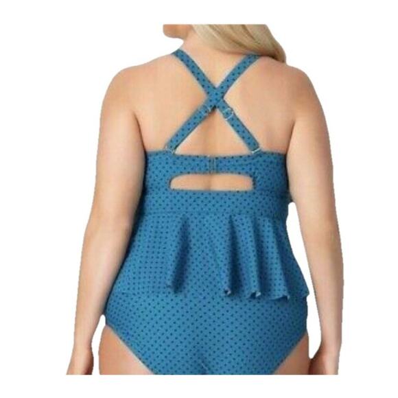 Terra & Sky Black Tankini Top 4X (28W-30W) Teal Polka Dot Padded Beach Swim NWT - Picture 2 of 14